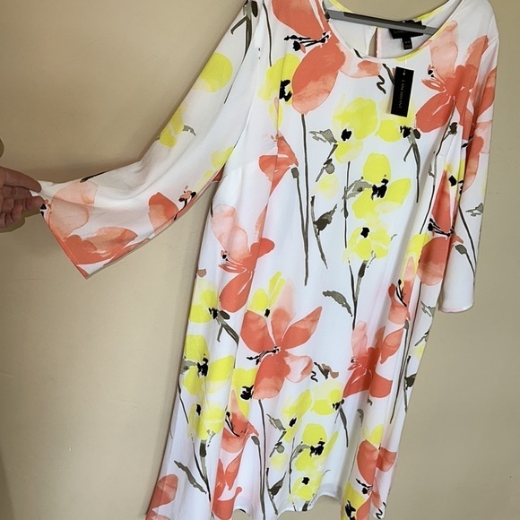 NWT Lane Bryant vibrant white coral floral trapeze dress 3/4 sleeve Sz 18/20 $80 - Picture 6 of 13